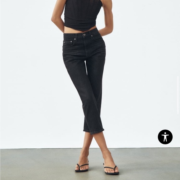 Zara black slim jeans denim with detachable feather fur - Picture 3 of 13